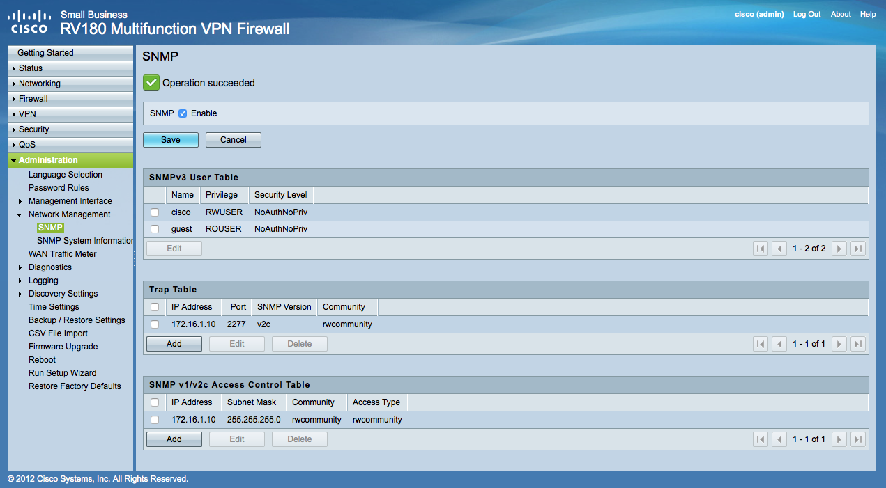 Reboot cisco router model RV180 via SNMP - Cisco Community
