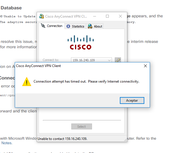 Cisco anyconnect connection timed out Cisco anyconnect connection timed out