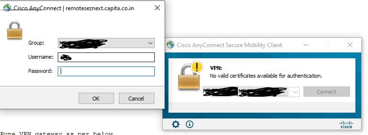 Getting error no valid certificates available for authentication