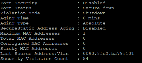 Switch "Port Security" disabled but still high violation count - Cisco  Community