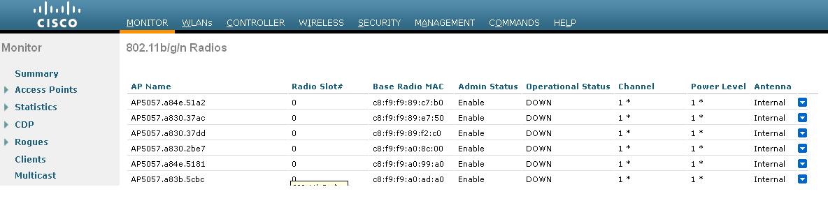 Operational Status - DOWN for access points in AIR-WLC2112-K9 - Cisco  Community