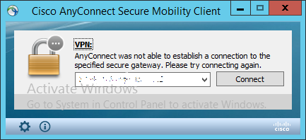 Cisco anyconnect unable to connect