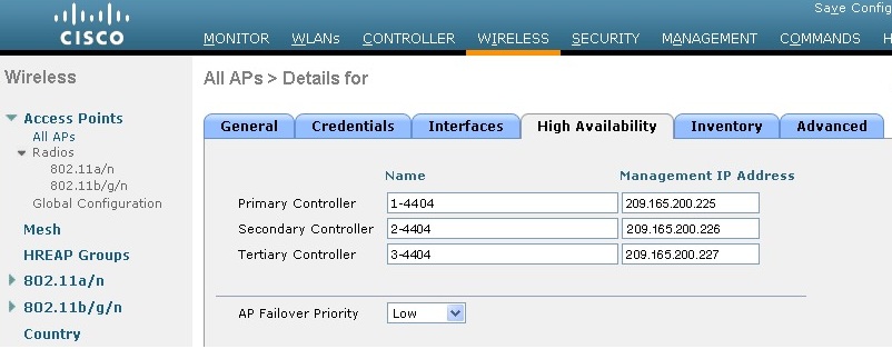 Assign Primary, Secondary, and Tertiary Controllers for the Lightweight AP