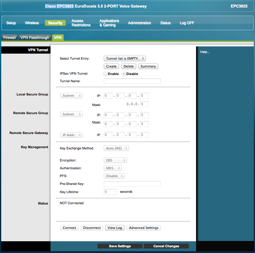 Need help with setting up VPN on a Cisco EPC3925 Modem - Cisco Community