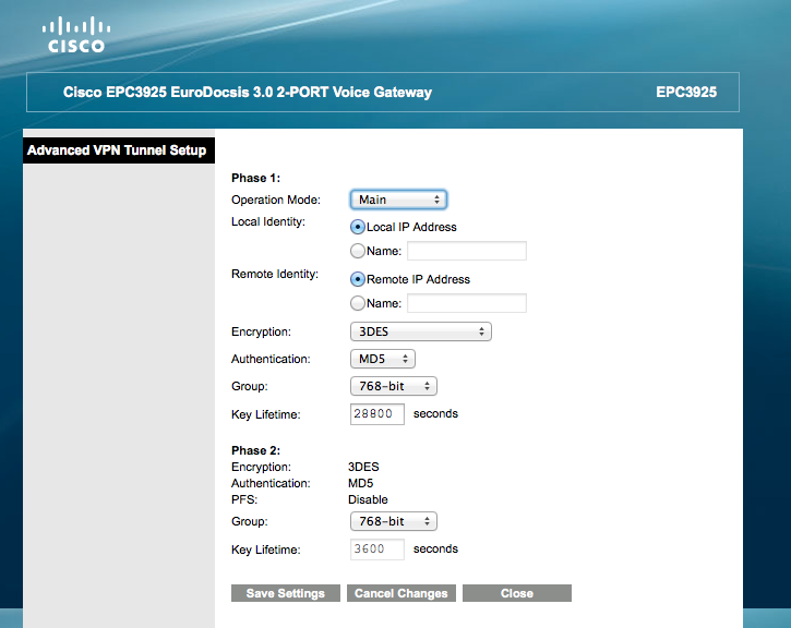 Need help with setting up VPN on a Cisco EPC3925 Modem Cisco