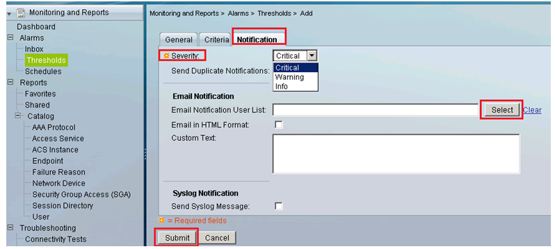 Configuring ACS 5.x to send customized Alarms to ACS admin - Cisco Community