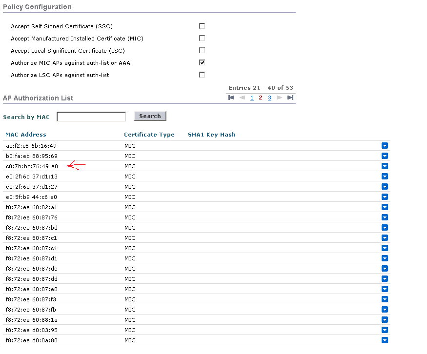 Solved Issue with AP Auth List Cisco Community