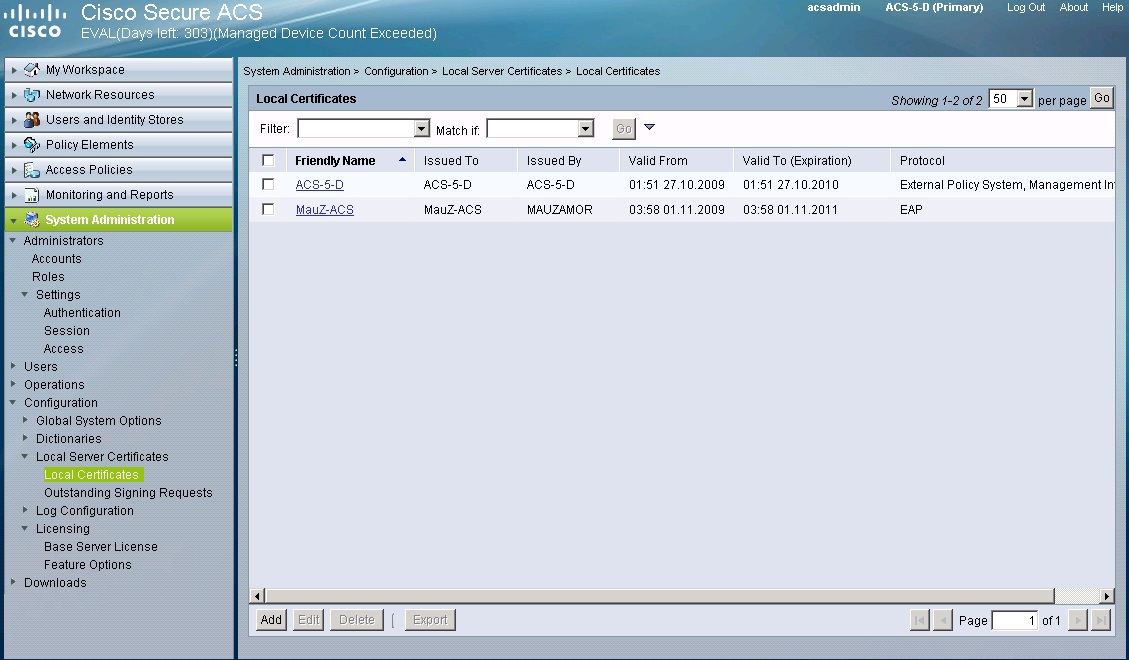 How to Generate Self Signed Certificate on ACS 5 1 for PEAP