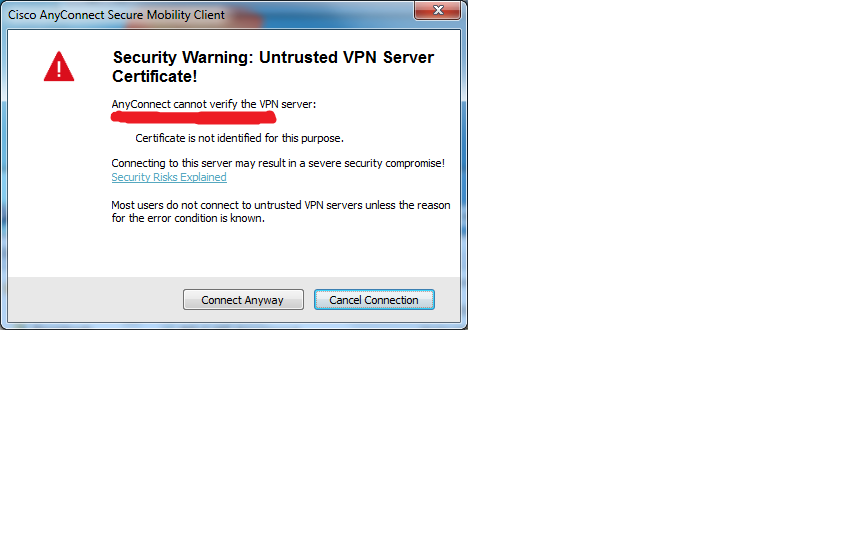 Anyconnect untrusted vpn server certificate error