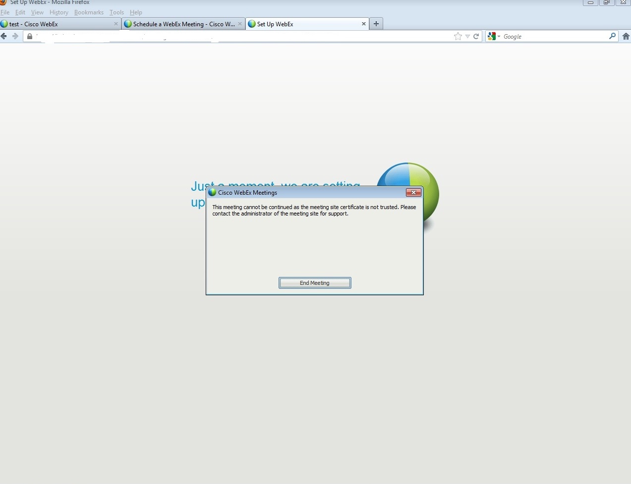 Solved: certificate error while initiate webex meeting on premise Solved: certificate error while initiate webex meeting on premise