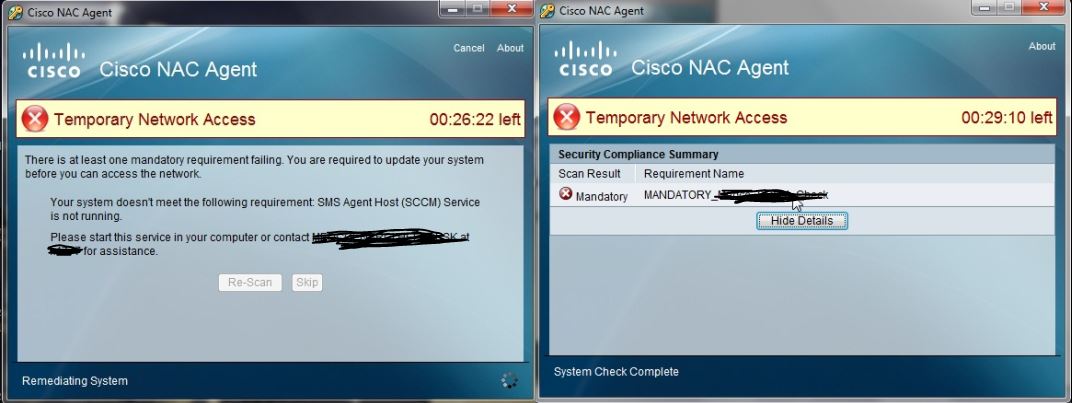 NAC Cisco Error