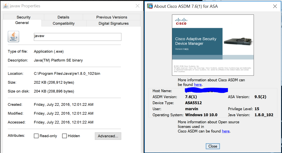 what java version works with cisco asdm 5.2