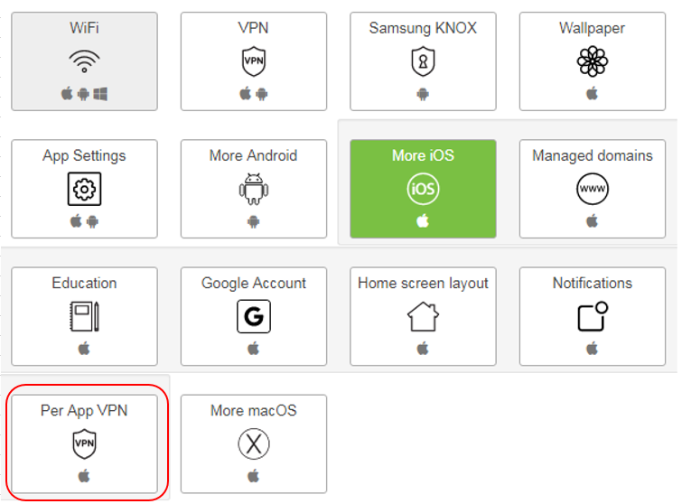 Per App VPN menu