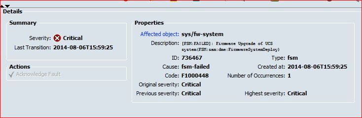 UCS upgrade fault