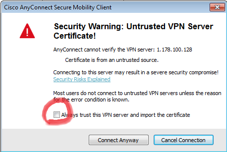 cisco anyconnect untrusted server blocked