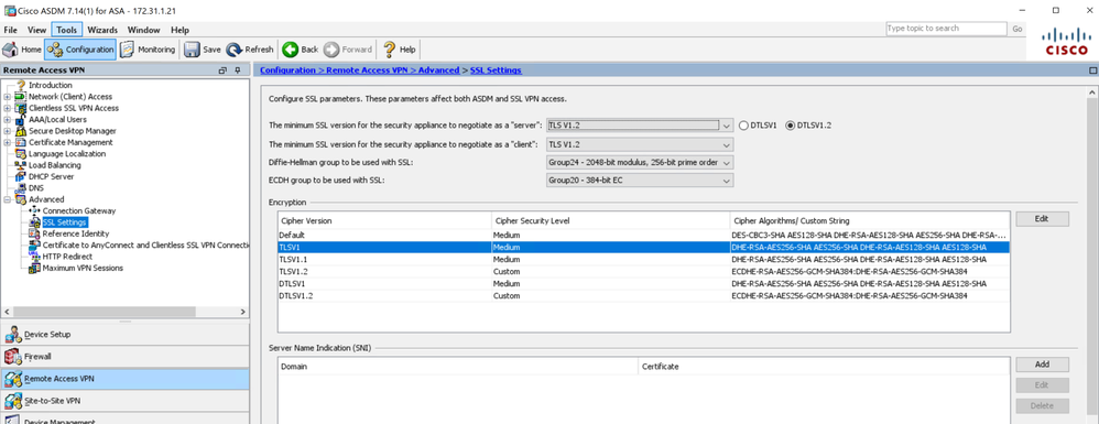 ASDM Custom SSL Settings