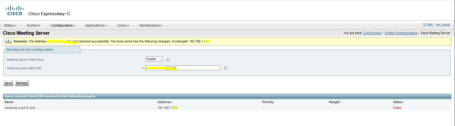 Cisco Meeting Server status showing failed in Expressway-C - Cisco ...