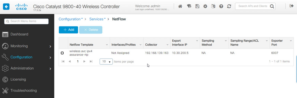 NetFlow Config on 9800 after Telemetry push.png