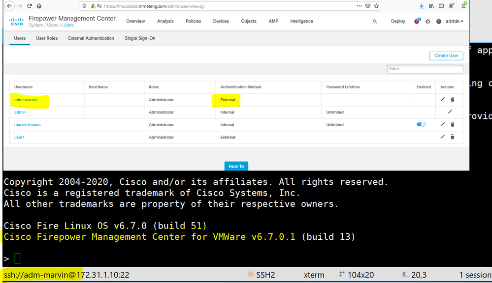 FMC Shadow user and login example