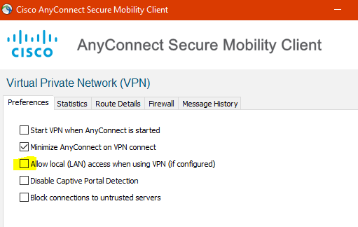 Allow Local (LAN) Access when using VPN (if configured) -- Not Working As  Expected - Cisco Community