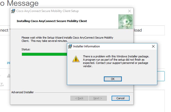 Cisco anyconnect secure mobility client install error codes