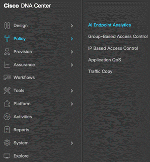 DNAC Endpoint Analytics hamburger menu.gif