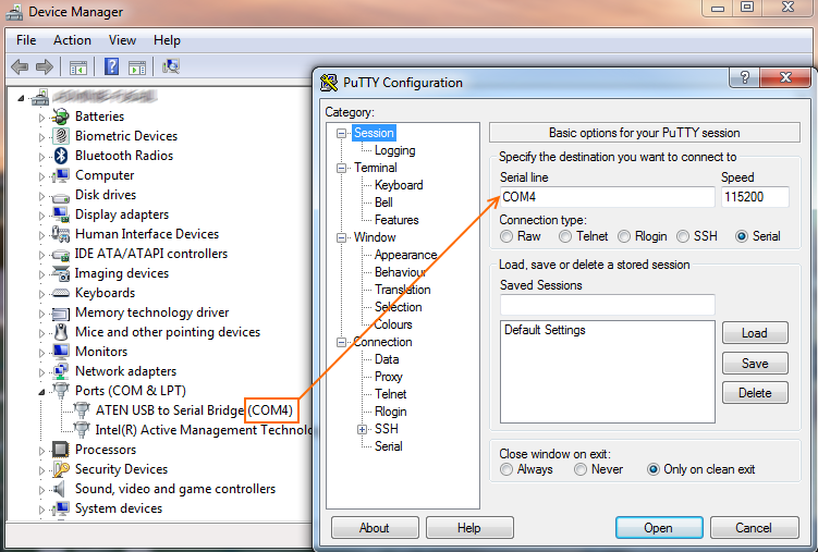 Device Manager - COM port number - PuTTY Config.png