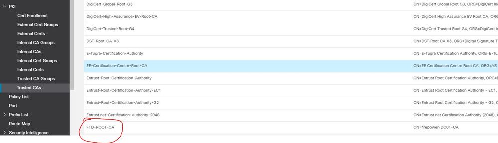 Objects->PKI->Trusted CAs