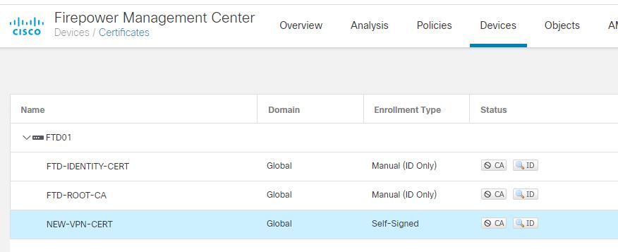 Devices->Certificates