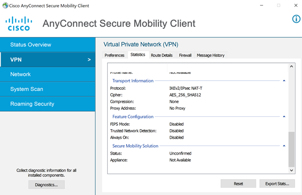 VPN Statistics - Transport Information