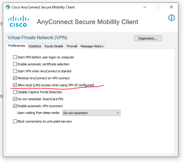 Solved Anyconnect Local Lan Access + split tunnel exclude Cisco