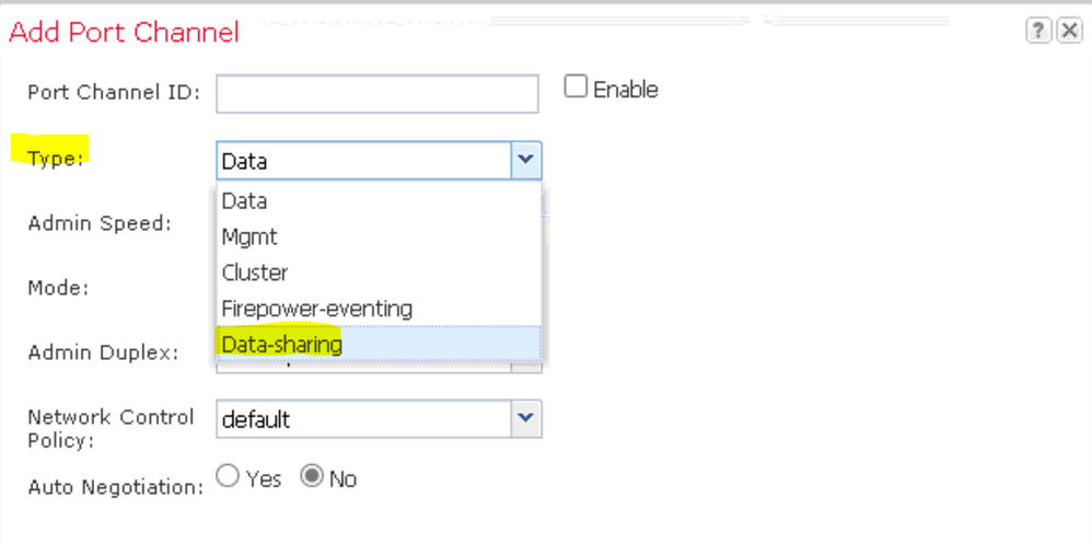 FCM - configure data sharing interface