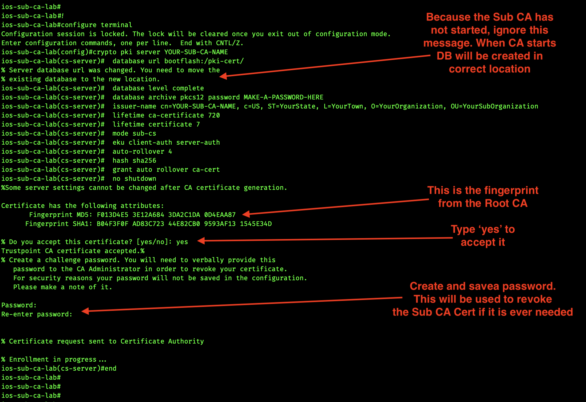 Subordinate Certificate Authority Creating a subordinate certificate