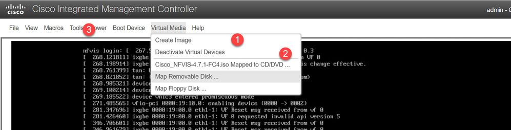 Install NFVIS from virtual CDROM