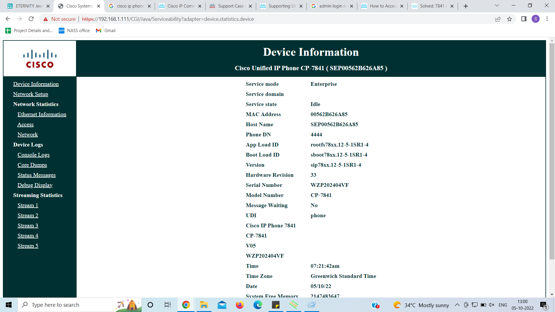 Solved: 7841 Admin Settings Password - Cisco Community