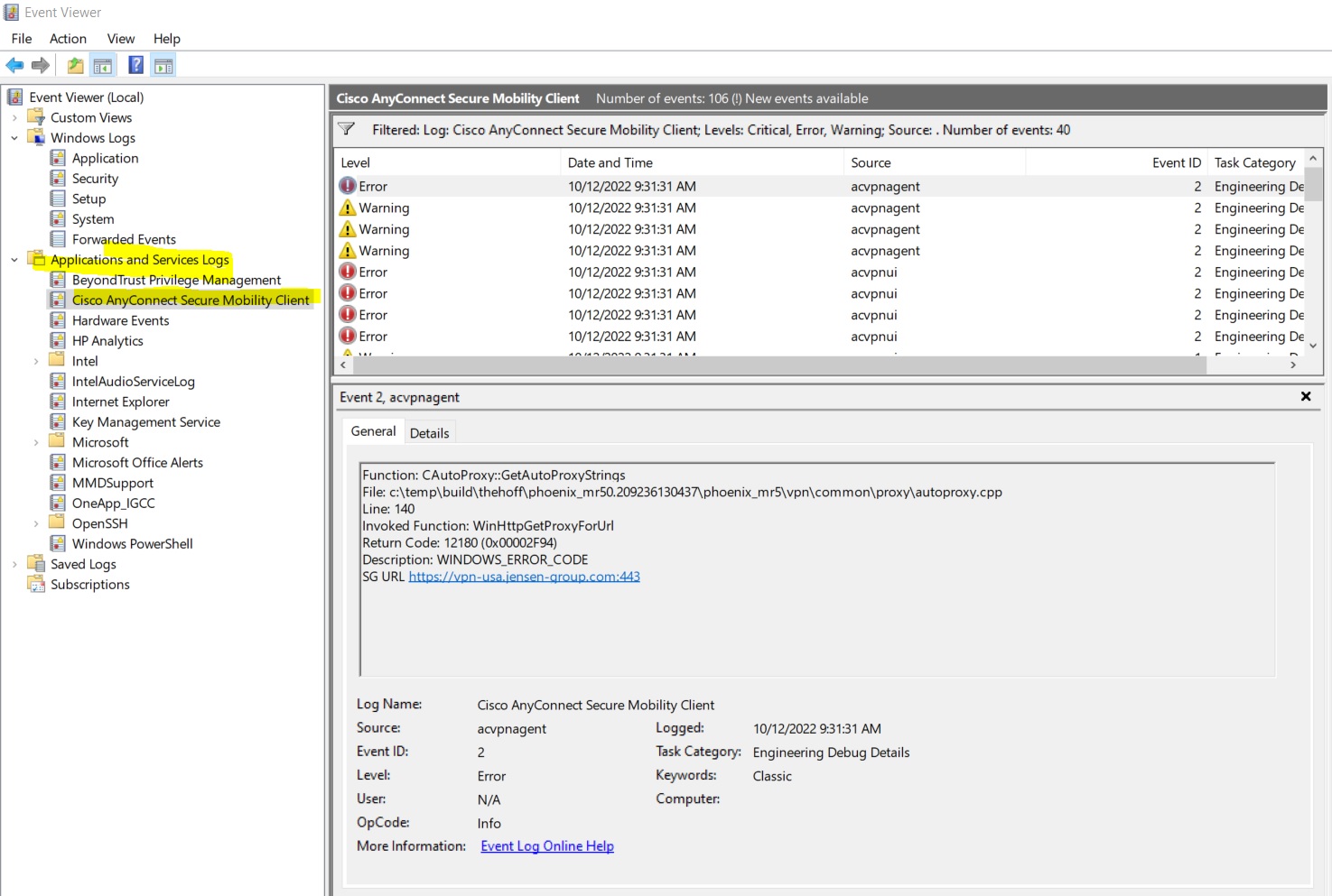 Event Log Warnings and Errors on nearly all of our company laptops