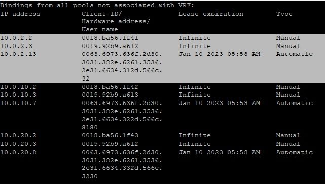 Show IP DHCP Bind