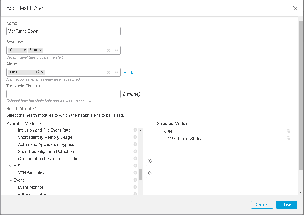 FMC FTD IPSEC Tunnel Down Email Alert Cisco Community