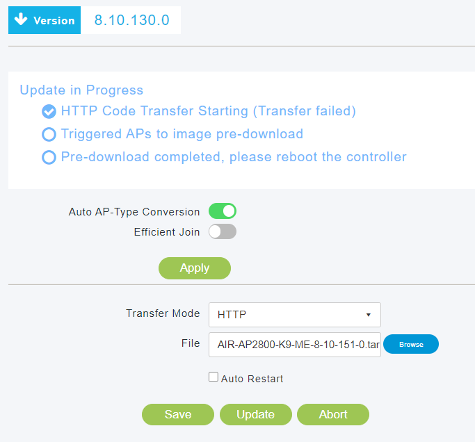 Solved Cisco AIRAP2800 Unable to update mobilityexpress firmware