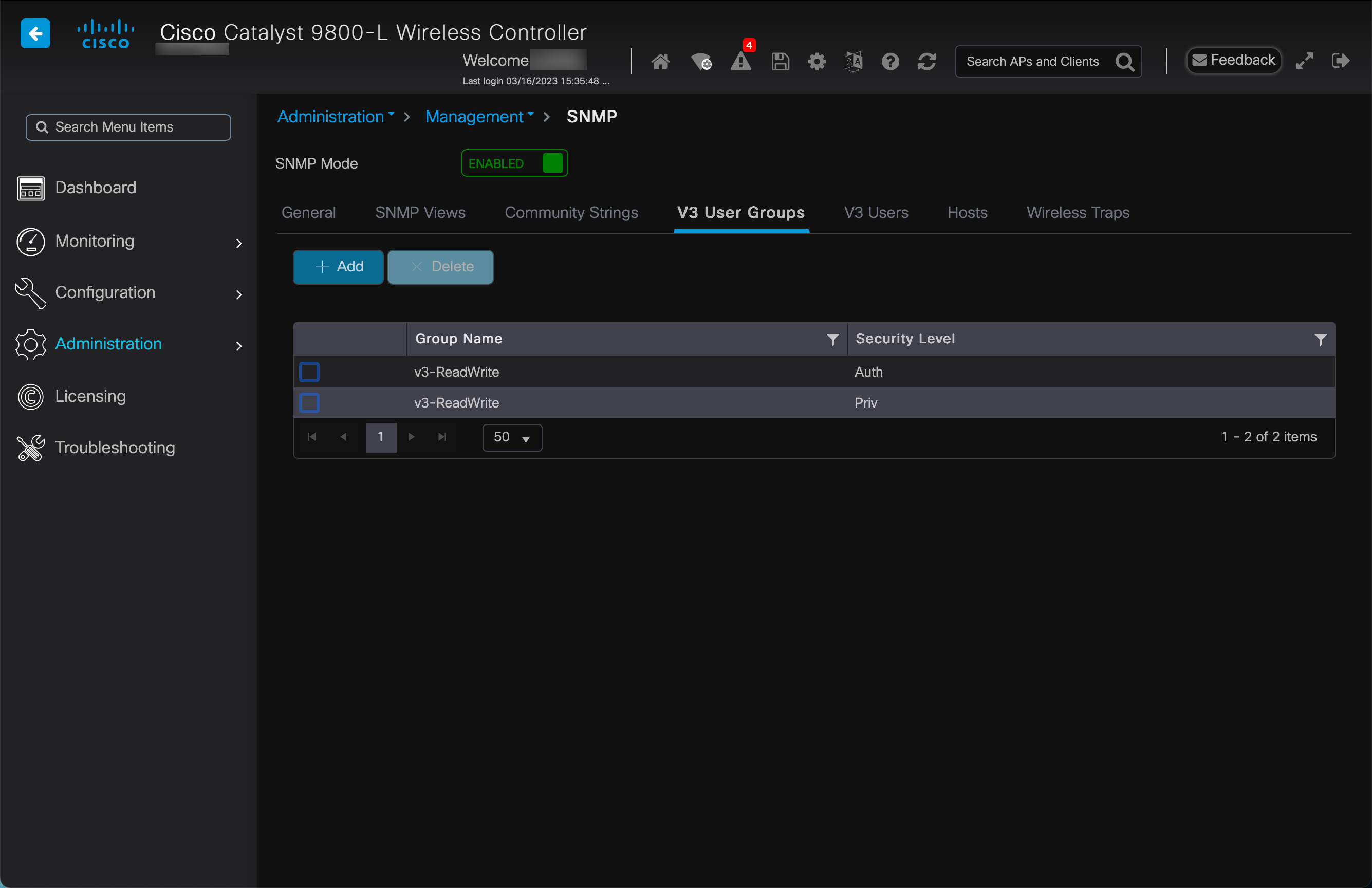 Solved snmp DNAC to C9800 Cisco Community