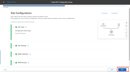 nfv config group site and wan settings