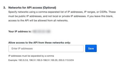 A screen grab of the new Networks for API access (optional) section.