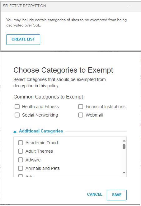 Intelligent Proxy - exclusão de categoria