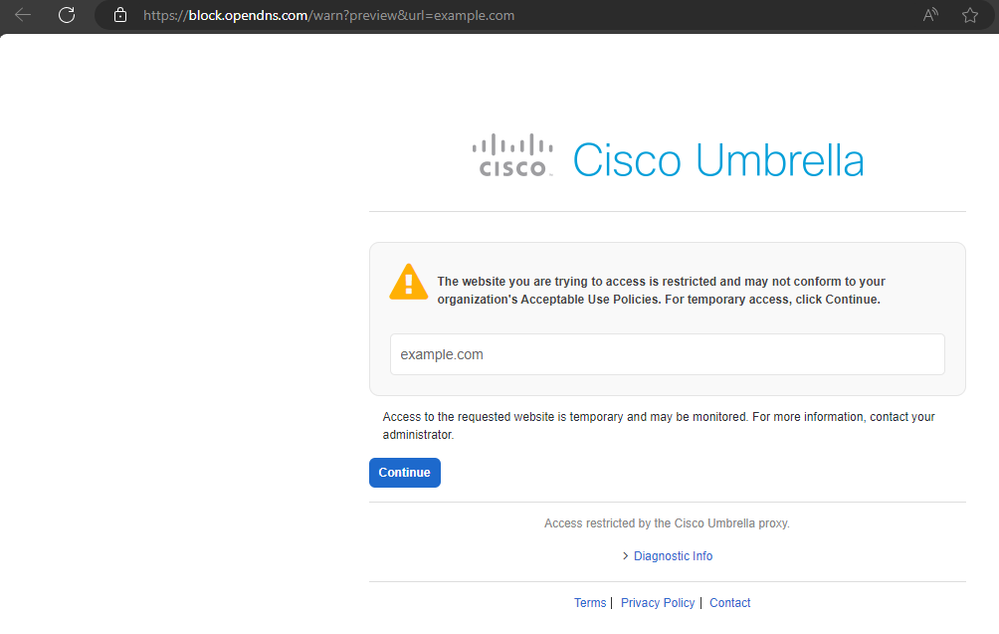 Página de bloqueio padrão Cisco Umbrella