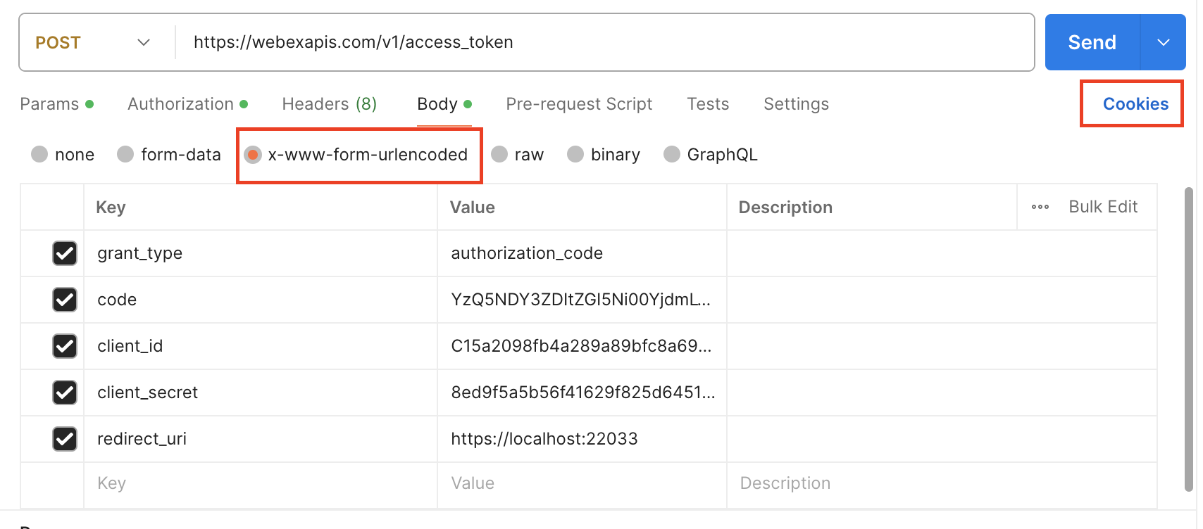 Solved: WebexAPI /access_token endpoint responds with code 200 and ...