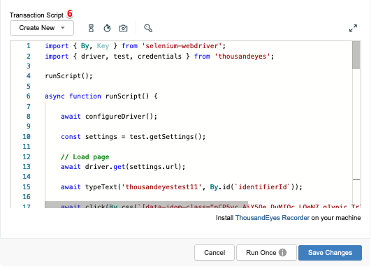 A close-up of the Transaction Script field, with our IDE-generated JS code