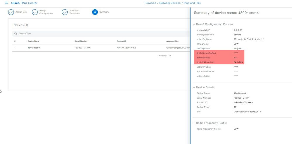 PnP provisioning the Dot1x credentials to the Access Point