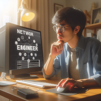 create a network engineer, He's face expression looks like he's in doubt about something. the 1.png