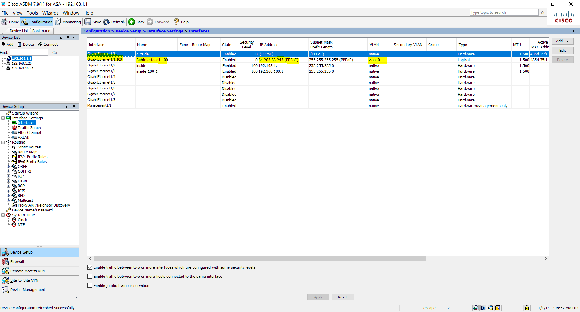 Cisco ASA traffic through outside (WAN) subinterface Cisco Community