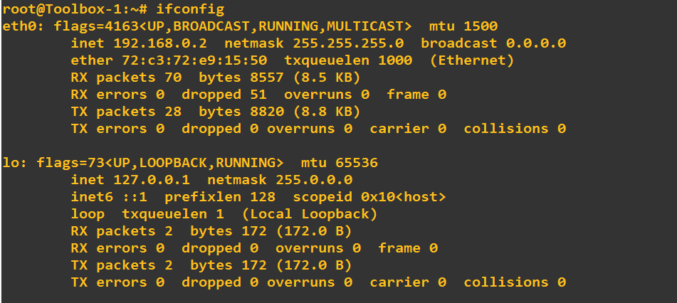 TOOLBOX config au eth0